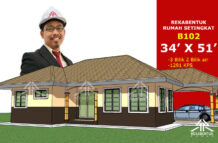 DESIGN RUMAH B102- PELAN RUMAH BANGLO 1 TINGKAT-3 BILIK (1291 KAKI PERSEGI-34’ X 51’)