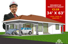DESIGN RUMAH C119- PELAN RUMAH BANGLO 1 TINGKAT- 4 BILIK (1848 KAKI PERSEGI-34’ X 63’)
