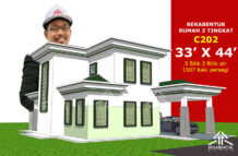 DESIGN RUMAH C202- PELAN RUMAH BANGLO 2 TINGKAT -3 BILIK (1507 KAKI PERSEGI-33’ X 44’)