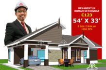 DESIGN RUMAH C123- PELAN RUMAH BANGLO 1 TINGKAT-3 BILIK (1560 KAKI PERSEGI-54’ X 33’)