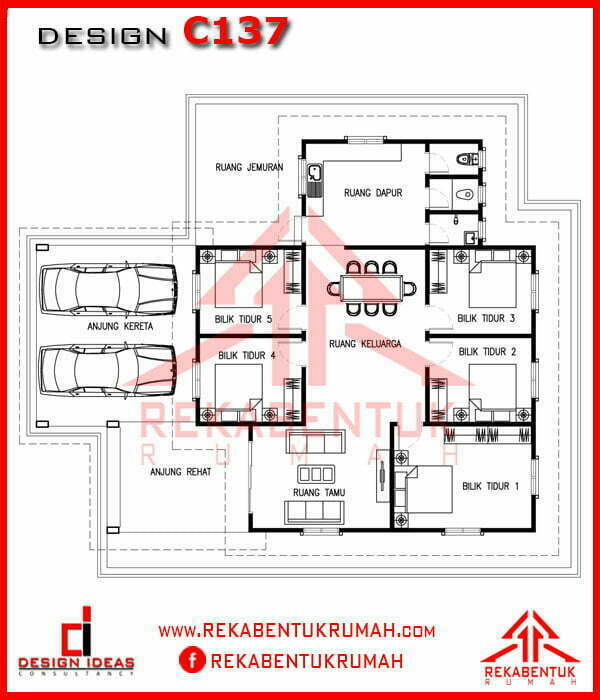 DESIGN RUMAH C1-37 (5 bilik /3 bilik air – 44’x56′ – 1936 kaki persegi