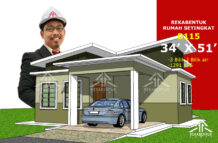 DESIGN RUMAH B115- PELAN RUMAH BANGLO 1 TINGKAT-3 BILIK (1291 KAKI PERSEGI-34’ X 51’)