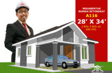 DESIGN RUMAH A116- PELAN RUMAH BANGLO 1 TINGKAT-3 BILIK (840 KAKI PERSEGI-28’ X 34’)