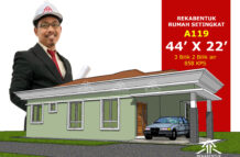 DESIGN RUMAH A119- PELAN RUMAH BANGLO 1 TINGKAT-3 BILIK (858 KAKI PERSEGI-44’ X 22’)